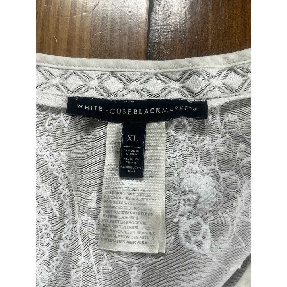 White House Black Market Embroidered Mesh V-Neck Tunic Top Off-White XL Boho - Picture 4 of 6